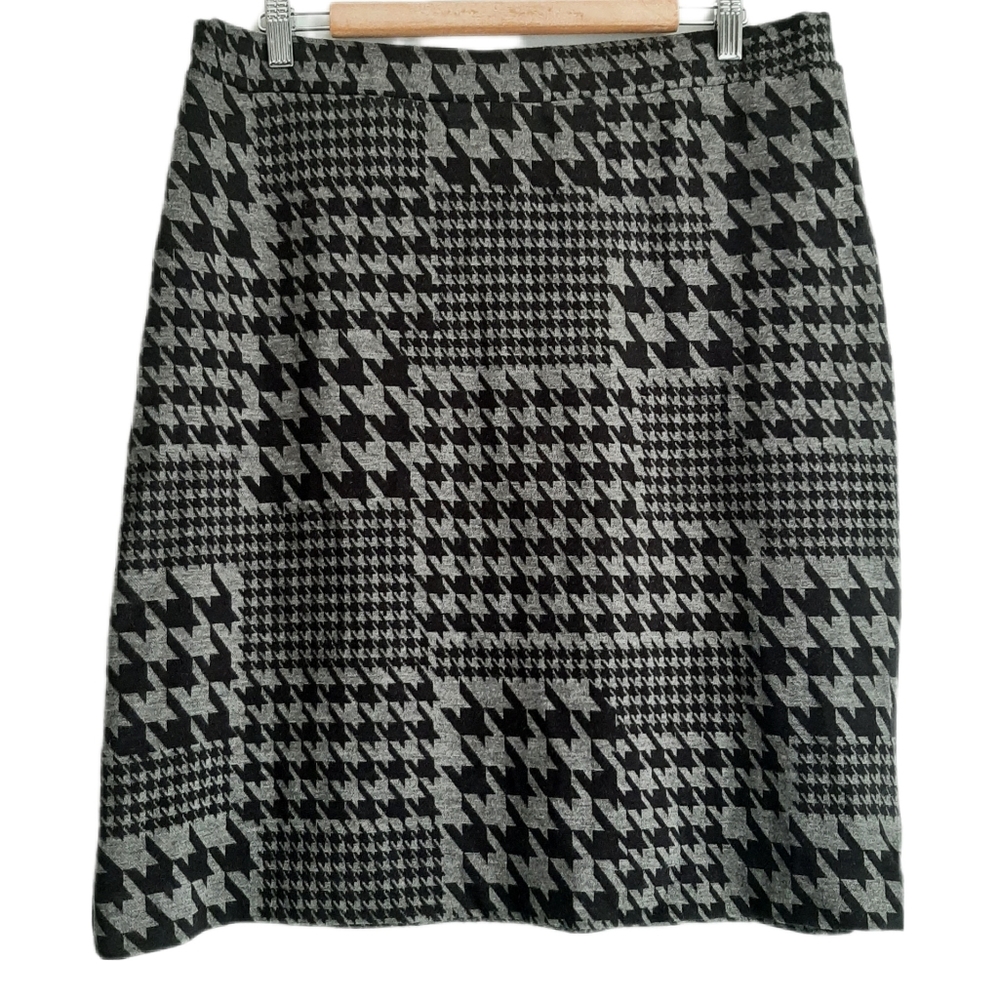 🍒 LAURA Pull-On Style Knee Length Pencil Skirt Grey Houndstooth Sz 16 P
